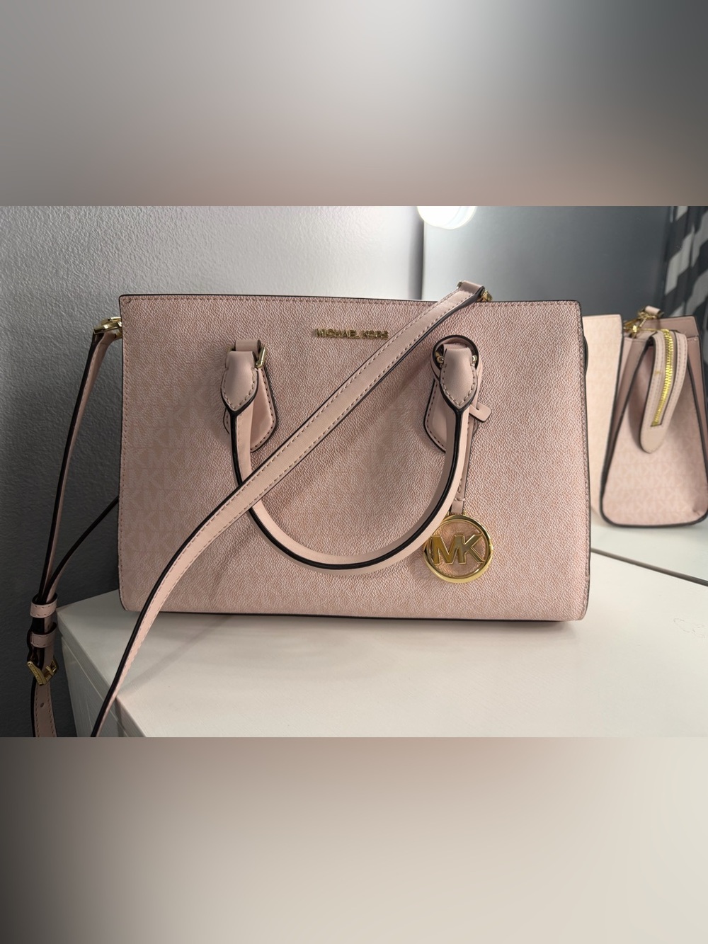 Michael Kors Pale Pink Leather Tote with Gold-Tone MK Charm
